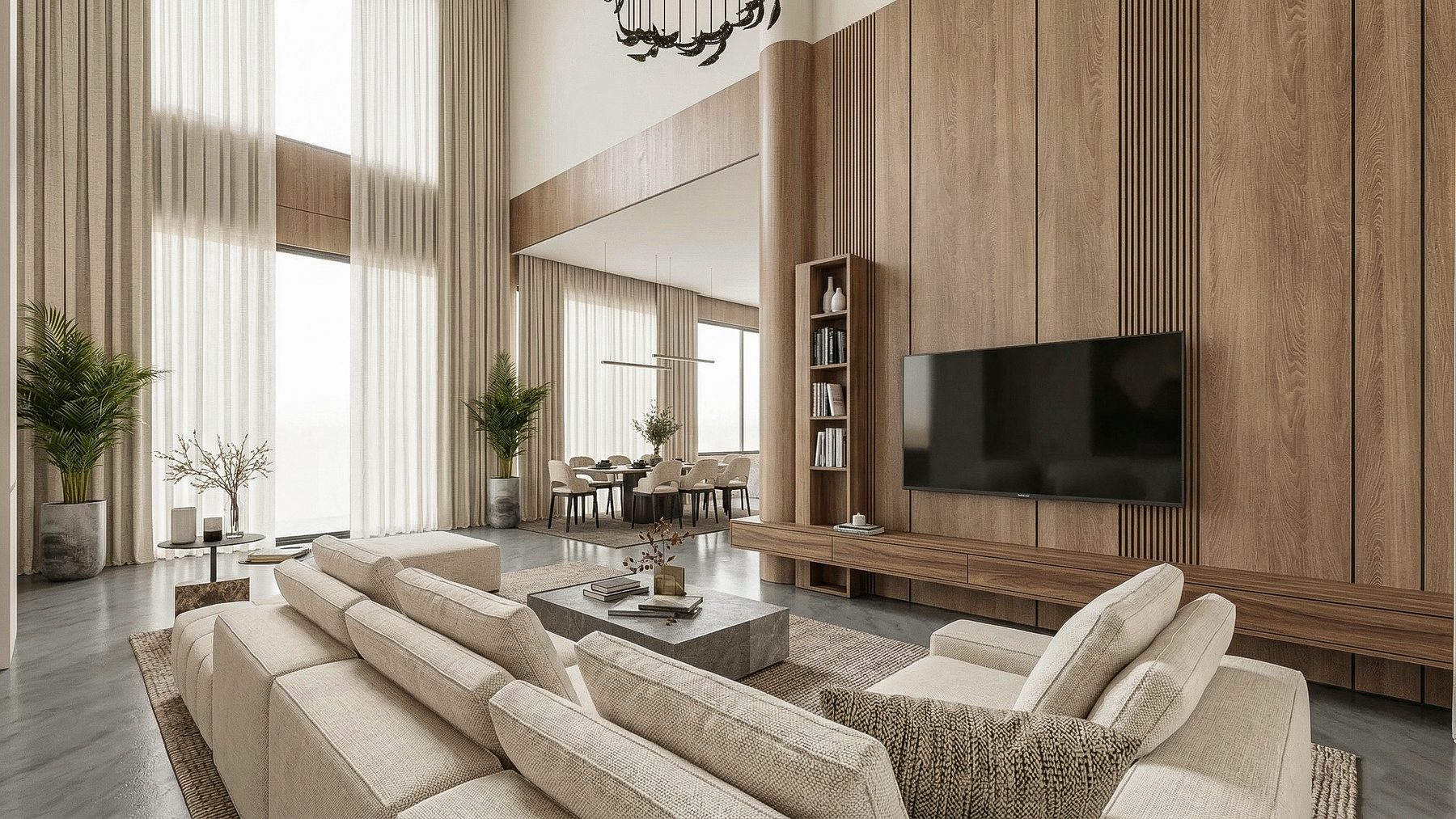 Restored modern luxury residence with layered neutral living space